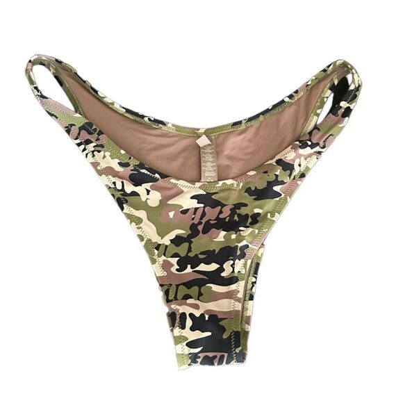 NWT SKIMS Recycled Logo Camo Green Brown Bikini Swim Thong Bottom - Picture 6 of 7